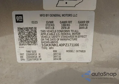 2023 GMC Acadia Fwd Sle z USA, uszkodzony, nr VIN 1GKKNKL40PZ171166